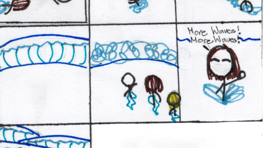 A girl swimming comic.